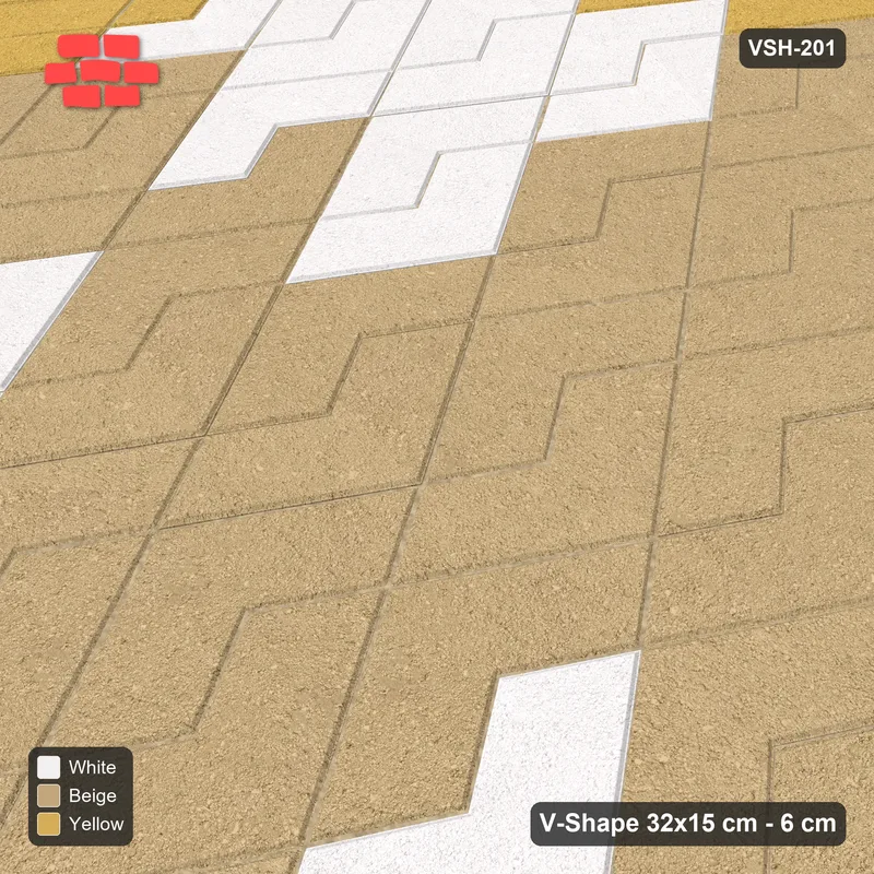 Interlock (Pasco) 32x15 cm · VSH-201 · Turned V zigzag rows, centre cross and edge course · Side view Interlock (Pasco) 32x15 cm · VSH-201 · Turned V zigzag rows, centre cross and edge course · Side view