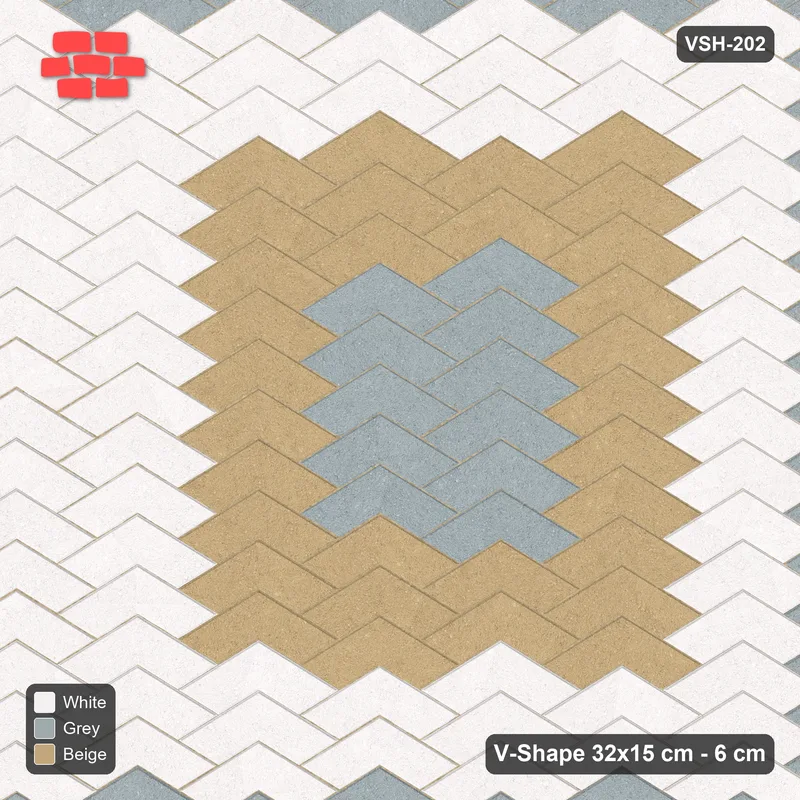 Interlock (Pasco) 32x15 cm · VSH-202 · V chevron columns, 3-tone square rings, kerbed · Top view Interlock (Pasco) 32x15 cm · VSH-202 · V chevron columns, 3-tone square rings, kerbed · Top view