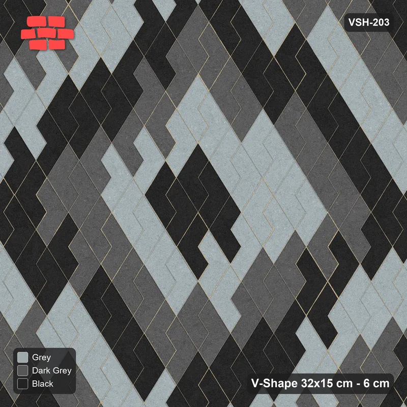 Interlock (Pasco) 32x15 cm · VSH-203 · Turned V zigzag rows, 3-tone diamond rings, kerbed · Top view Interlock (Pasco) 32x15 cm · VSH-203 · Turned V zigzag rows, 3-tone diamond rings, kerbed · Top view