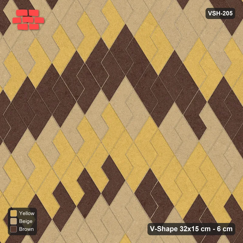 Interlock (Pasco) 32x15 cm · VSH-205 · Turned V zigzag rows, 3-tone nested arrows, kerbed · Top view Interlock (Pasco) 32x15 cm · VSH-205 · Turned V zigzag rows, 3-tone nested arrows, kerbed · Top view