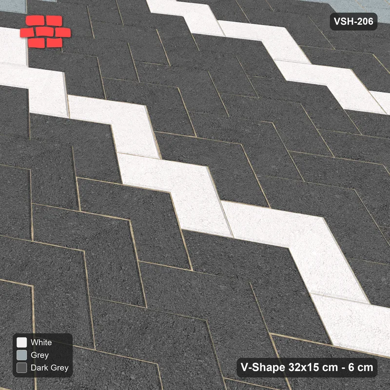 Interlock (Pasco) 32x15 cm · VSH-206 · V chevron columns, chevron stripes with edge course · Side view Interlock (Pasco) 32x15 cm · VSH-206 · V chevron columns, chevron stripes with edge course · Side view