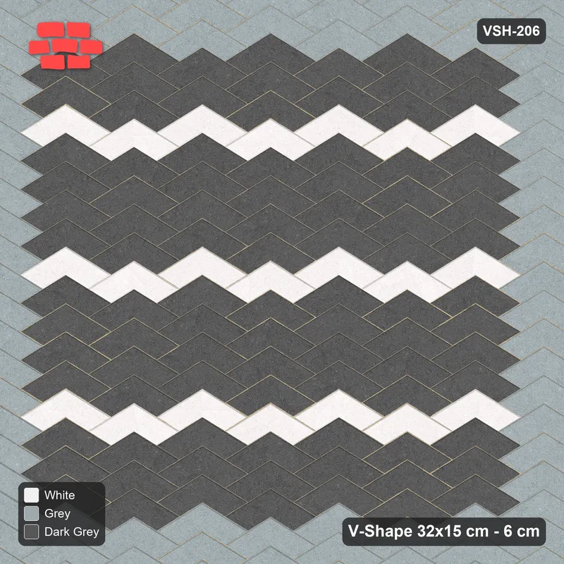 Interlock (Pasco) 32x15 cm · VSH-206 · V chevron columns, chevron stripes with edge course · Top view Interlock (Pasco) 32x15 cm · VSH-206 · V chevron columns, chevron stripes with edge course · Top view