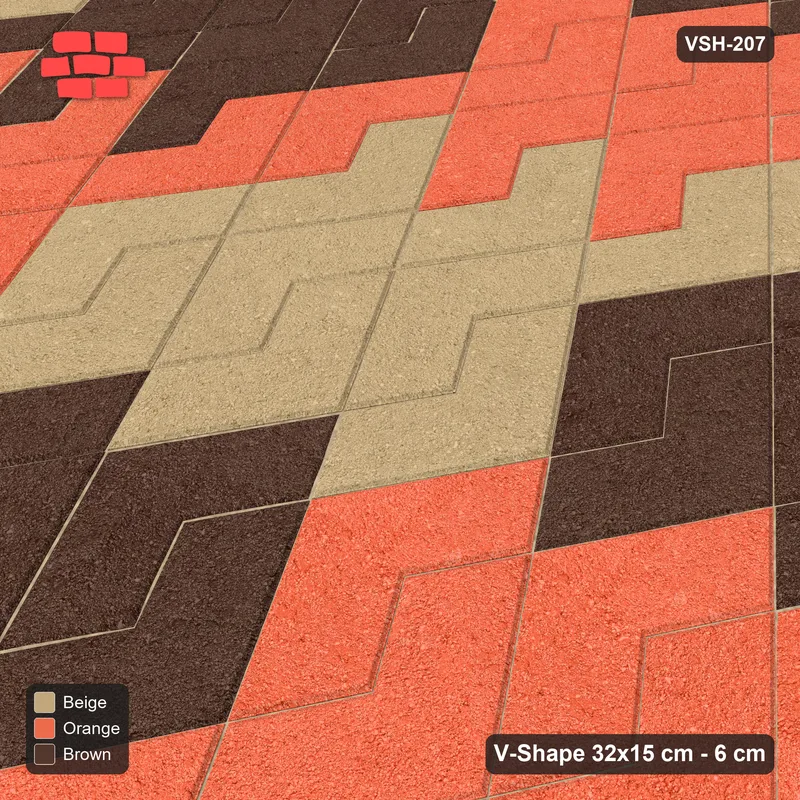 Interlock (Pasco) 32x15 cm · VSH-207 · Turned V zigzag rows, 3-tone block patchwork, kerbed · Side view Interlock (Pasco) 32x15 cm · VSH-207 · Turned V zigzag rows, 3-tone block patchwork, kerbed · Side view