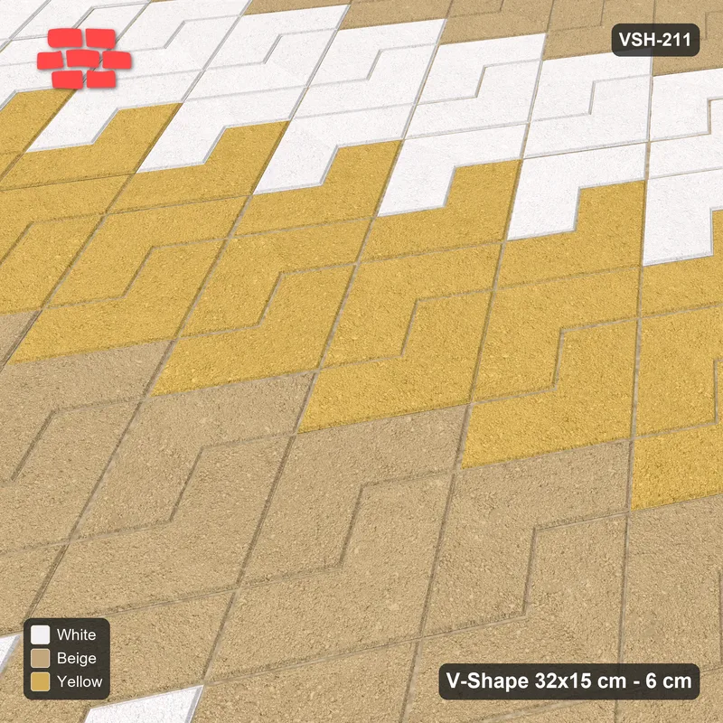 Interlock (Pasco) 32x15 cm · VSH-211 · Turned V zigzag rows, broad 3-tone column bands · Side view Interlock (Pasco) 32x15 cm · VSH-211 · Turned V zigzag rows, broad 3-tone column bands · Side view