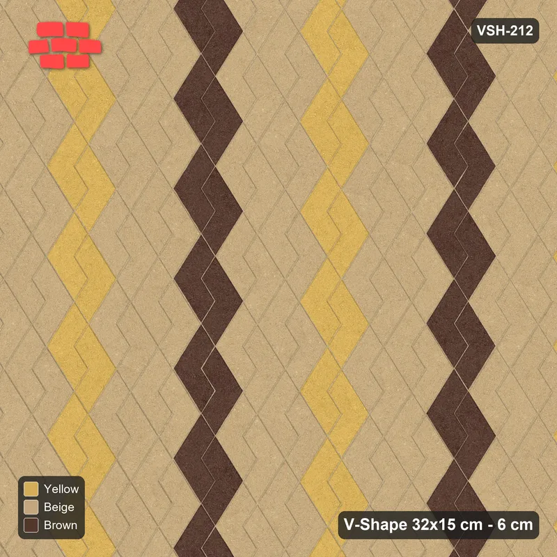 Interlock (Pasco) 32x15 cm · VSH-212 · Turned V zigzag rows, two-tone stripes every 6 courses, kerbed · Top view Interlock (Pasco) 32x15 cm · VSH-212 · Turned V zigzag rows, two-tone stripes every 6 courses, kerbed · Top view