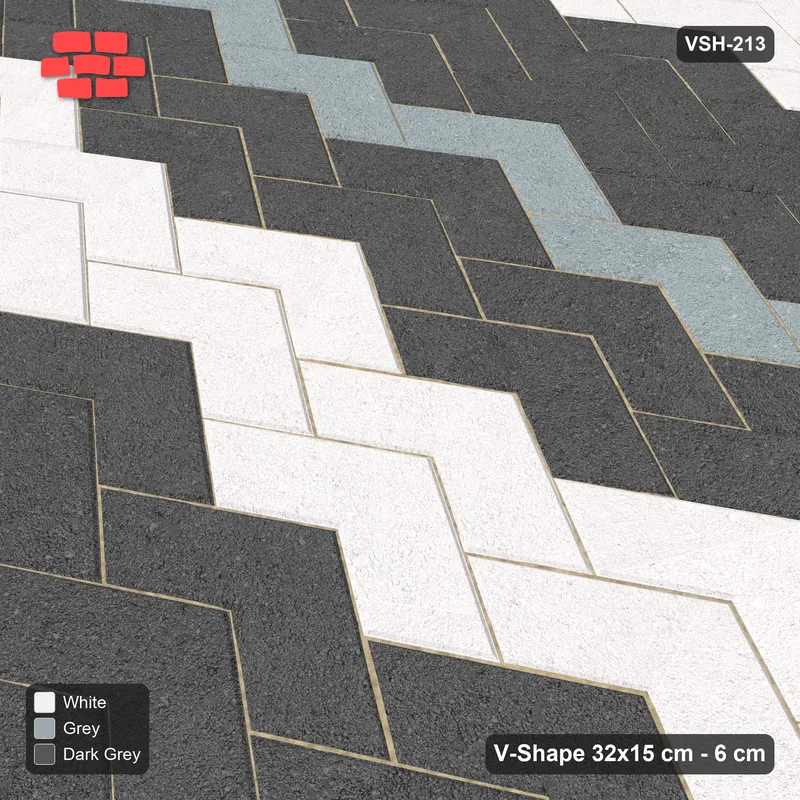 Interlock (Pasco) 32x15 cm · VSH-213 · V chevron columns, double stripes with centre line · Side view Interlock (Pasco) 32x15 cm · VSH-213 · V chevron columns, double stripes with centre line · Side view