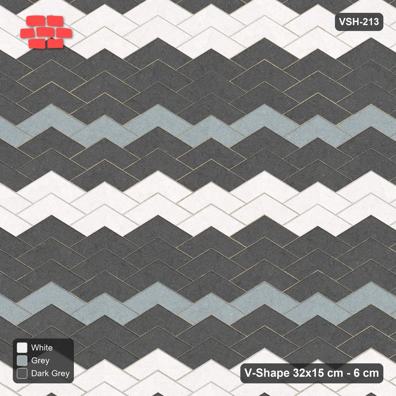Interlock (Pasco) 32x15 cm · VSH-213 · V chevron columns, double stripes with centre line · Top view Interlock (Pasco) 32x15 cm · VSH-213 · V chevron columns, double stripes with centre line · Top view