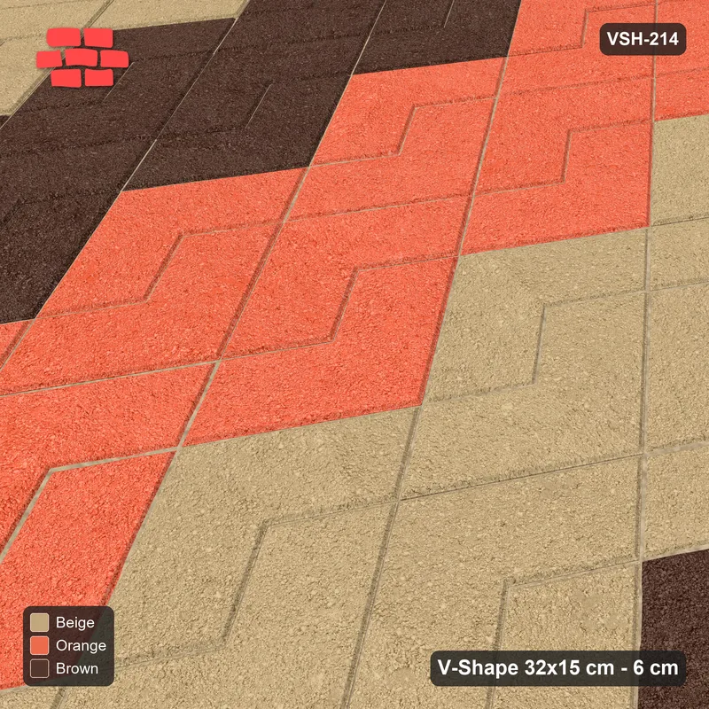 Interlock (Pasco) 32x15 cm · VSH-214 · Turned V zigzag rows, 3-tone 2-course bands, kerbed · Side view Interlock (Pasco) 32x15 cm · VSH-214 · Turned V zigzag rows, 3-tone 2-course bands, kerbed · Side view