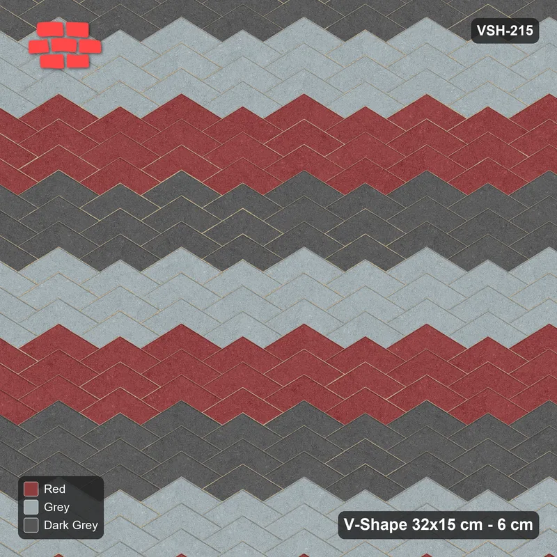 Interlock (Pasco) 32x15 cm · VSH-215 · V chevron columns, 3-tone 3-course bands · Top view Interlock (Pasco) 32x15 cm · VSH-215 · V chevron columns, 3-tone 3-course bands · Top view