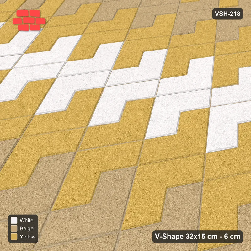 Interlock (Pasco) 32x15 cm · VSH-218 · Turned V zigzag rows, graded column bands · Side view Interlock (Pasco) 32x15 cm · VSH-218 · Turned V zigzag rows, graded column bands · Side view