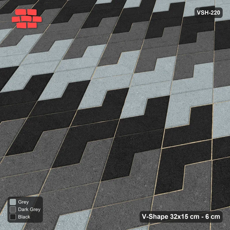 Interlock (Pasco) 32x15 cm · VSH-220 · Turned V zigzag rows, 3-tone paired columns · Side view Interlock (Pasco) 32x15 cm · VSH-220 · Turned V zigzag rows, 3-tone paired columns · Side view