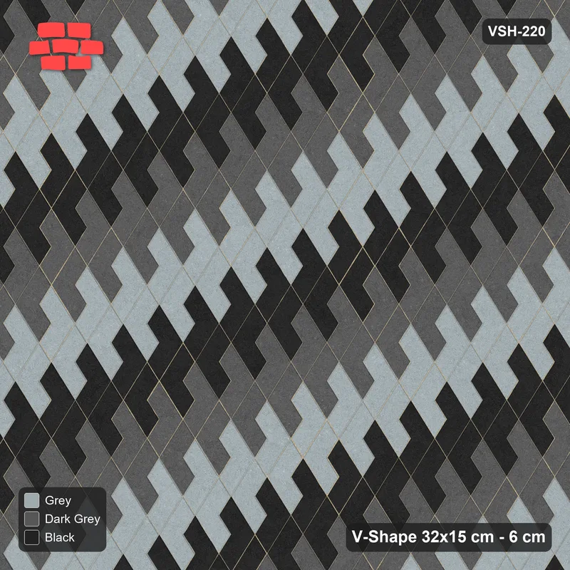 Interlock (Pasco) 32x15 cm · VSH-220 · Turned V zigzag rows, 3-tone paired columns · Top view Interlock (Pasco) 32x15 cm · VSH-220 · Turned V zigzag rows, 3-tone paired columns · Top view