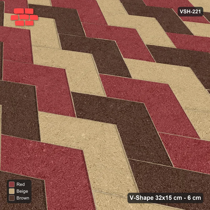 Interlock (Pasco) 32x15 cm · VSH-221 · V chevron columns, 3-tone stair cube illusion, kerbed · Side view Interlock (Pasco) 32x15 cm · VSH-221 · V chevron columns, 3-tone stair cube illusion, kerbed · Side view