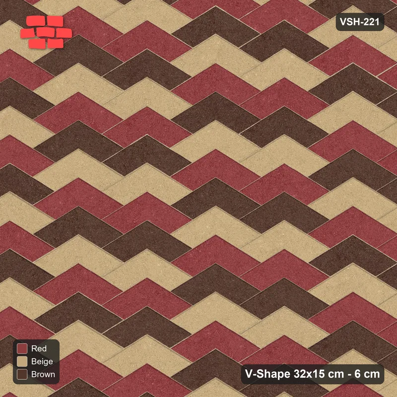 Interlock (Pasco) 32x15 cm · VSH-221 · V chevron columns, 3-tone stair cube illusion, kerbed · Top view Interlock (Pasco) 32x15 cm · VSH-221 · V chevron columns, 3-tone stair cube illusion, kerbed · Top view