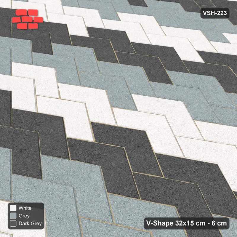 Interlock (Pasco) 32x15 cm · VSH-223 · V chevron columns, 3-tone reverse diagonals · Side view Interlock (Pasco) 32x15 cm · VSH-223 · V chevron columns, 3-tone reverse diagonals · Side view
