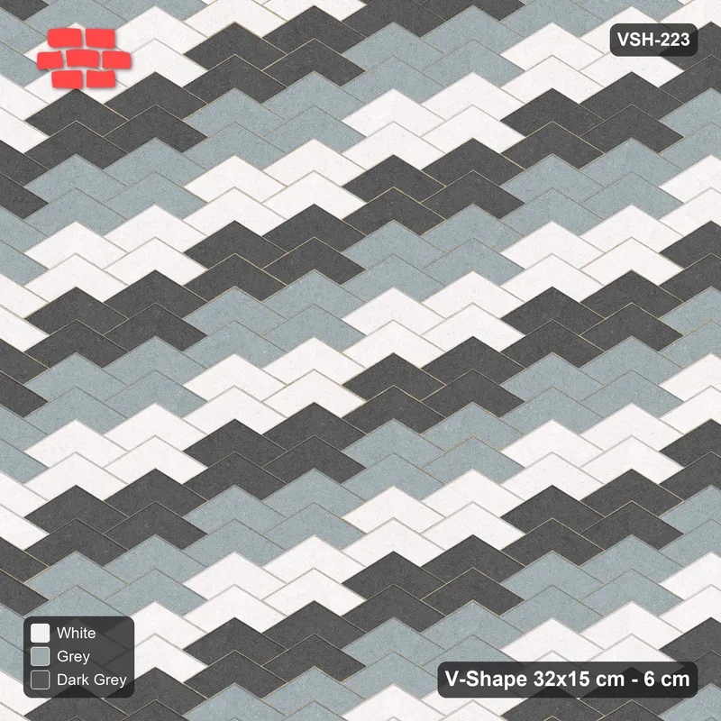 Interlock (Pasco) 32x15 cm · VSH-223 · V chevron columns, 3-tone reverse diagonals · Top view Interlock (Pasco) 32x15 cm · VSH-223 · V chevron columns, 3-tone reverse diagonals · Top view
