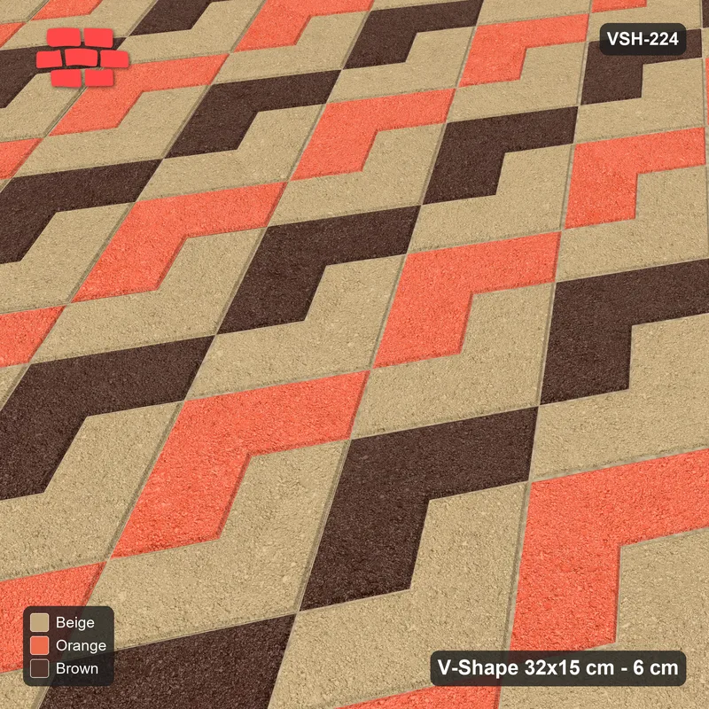Interlock (Pasco) 32x15 cm · VSH-224 · Turned V zigzag rows, orientation cube illusion, kerbed · Side view Interlock (Pasco) 32x15 cm · VSH-224 · Turned V zigzag rows, orientation cube illusion, kerbed · Side view