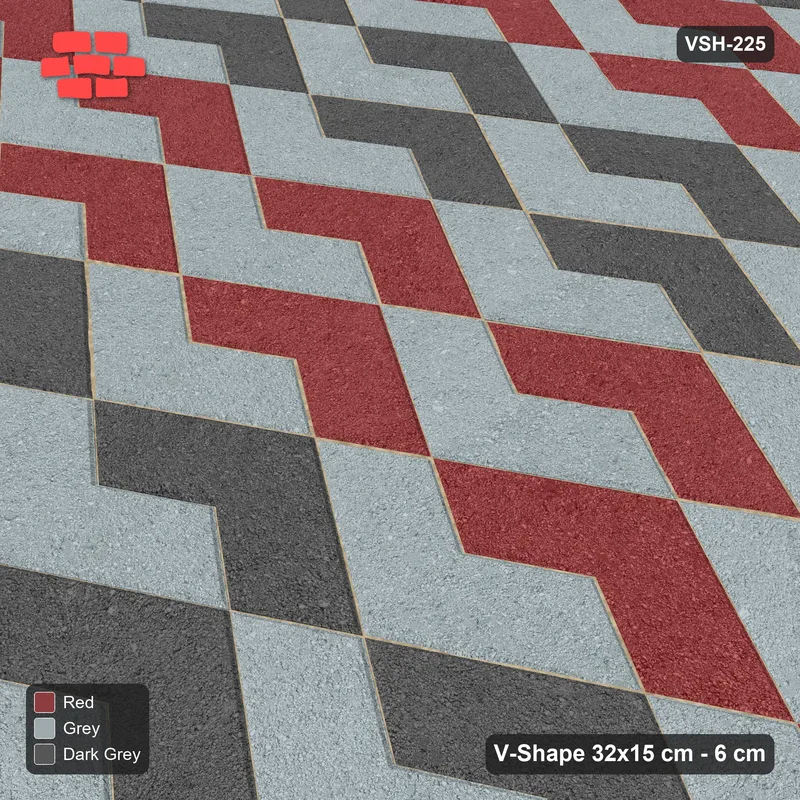 Interlock (Pasco) 32x15 cm · VSH-225 · V zigzag rows, orientation cube, 2-course tones · Side view Interlock (Pasco) 32x15 cm · VSH-225 · V zigzag rows, orientation cube, 2-course tones · Side view