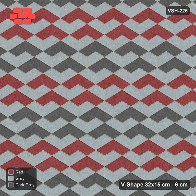 Interlock (Pasco) 32x15 cm · VSH-225 · V zigzag rows, orientation cube, 2-course tones · Top view Interlock (Pasco) 32x15 cm · VSH-225 · V zigzag rows, orientation cube, 2-course tones · Top view