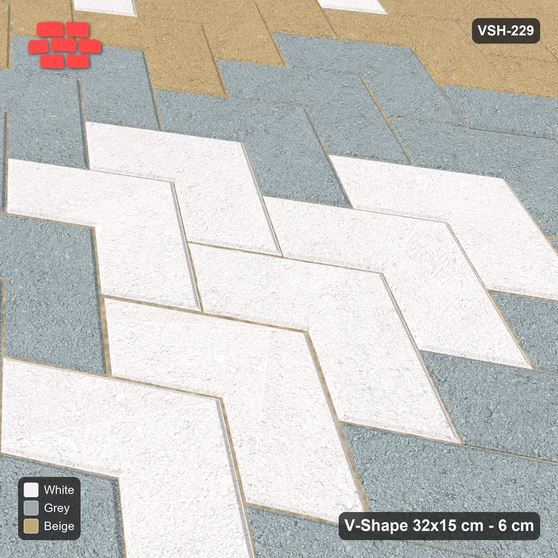 Interlock (Pasco) 32x15 cm · VSH-229 · V chevron columns, 3-tone diamond rings, kerbed · Side view Interlock (Pasco) 32x15 cm · VSH-229 · V chevron columns, 3-tone diamond rings, kerbed · Side view