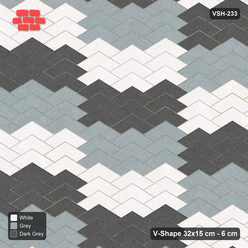 Interlock (Pasco) 32x15 cm · VSH-233 · V chevron columns, 3-tone block patchwork · Top view Interlock (Pasco) 32x15 cm · VSH-233 · V chevron columns, 3-tone block patchwork · Top view
