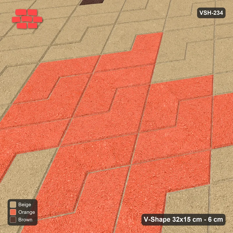 Interlock (Pasco) 32x15 cm · VSH-234 · Turned V zigzag rows, centre panel with cross bands, kerbed · Side view Interlock (Pasco) 32x15 cm · VSH-234 · Turned V zigzag rows, centre panel with cross bands, kerbed · Side view