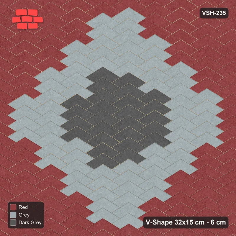 Interlock (Pasco) 32x15 cm · VSH-235 · V chevron columns, wide layered medallion · Top view Interlock (Pasco) 32x15 cm · VSH-235 · V chevron columns, wide layered medallion · Top view