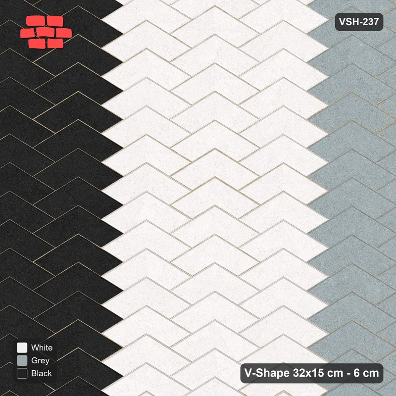 Interlock (Pasco) 32x15 cm · VSH-237 · V chevron columns, broad 3-tone column bands, kerbed · Top view Interlock (Pasco) 32x15 cm · VSH-237 · V chevron columns, broad 3-tone column bands, kerbed · Top view