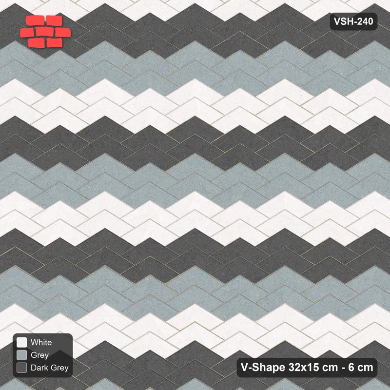 Interlock (Pasco) 32x15 cm · VSH-240 · V chevron columns, 3-tone 2-course bands, kerbed · Top view Interlock (Pasco) 32x15 cm · VSH-240 · V chevron columns, 3-tone 2-course bands, kerbed · Top view