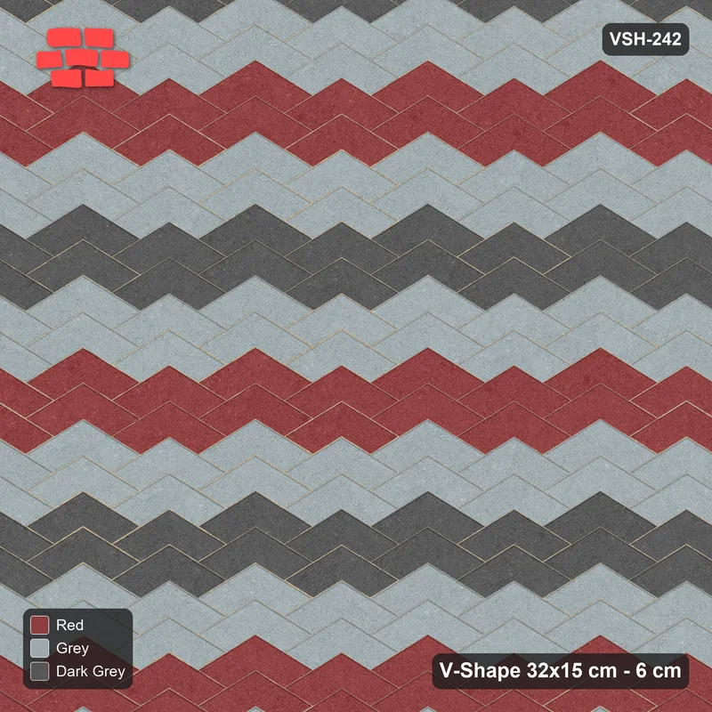 Interlock (Pasco) 32x15 cm · VSH-242 · V chevron columns, graded tone bands · Top view Interlock (Pasco) 32x15 cm · VSH-242 · V chevron columns, graded tone bands · Top view
