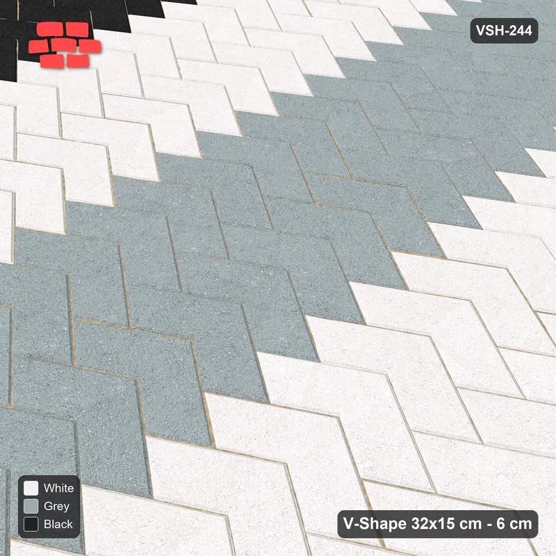 Interlock (Pasco) 32x15 cm · VSH-244 · V chevron columns, graded column bands · Side view Interlock (Pasco) 32x15 cm · VSH-244 · V chevron columns, graded column bands · Side view