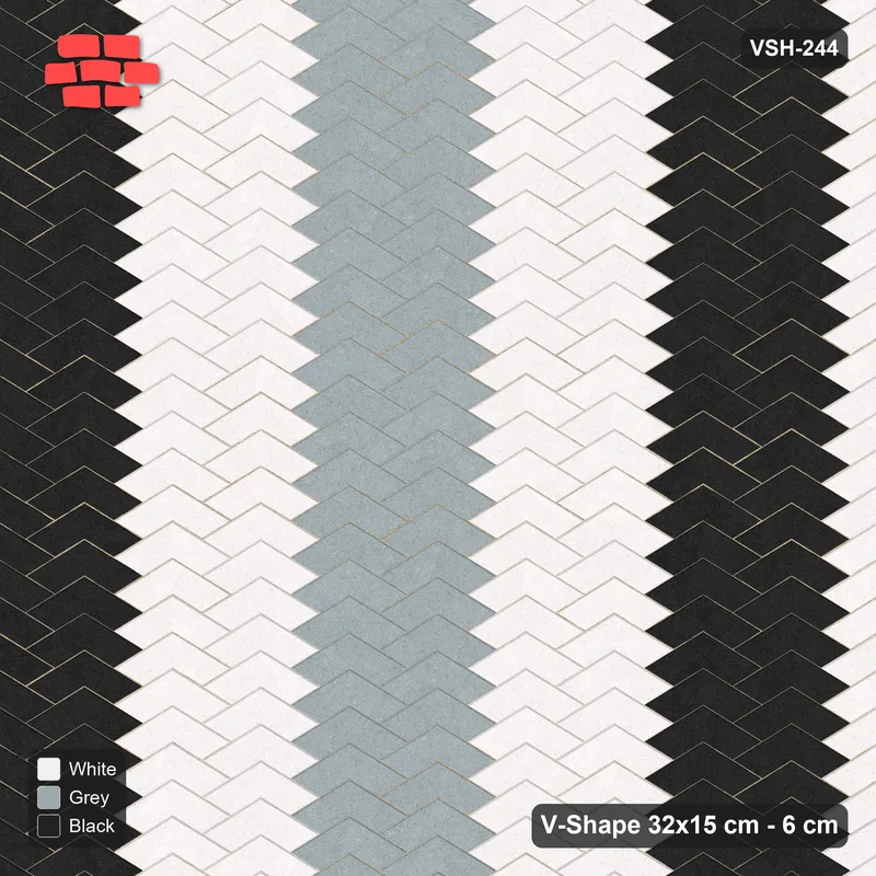 Interlock (Pasco) 32x15 cm · VSH-244 · V chevron columns, graded column bands · Top view Interlock (Pasco) 32x15 cm · VSH-244 · V chevron columns, graded column bands · Top view