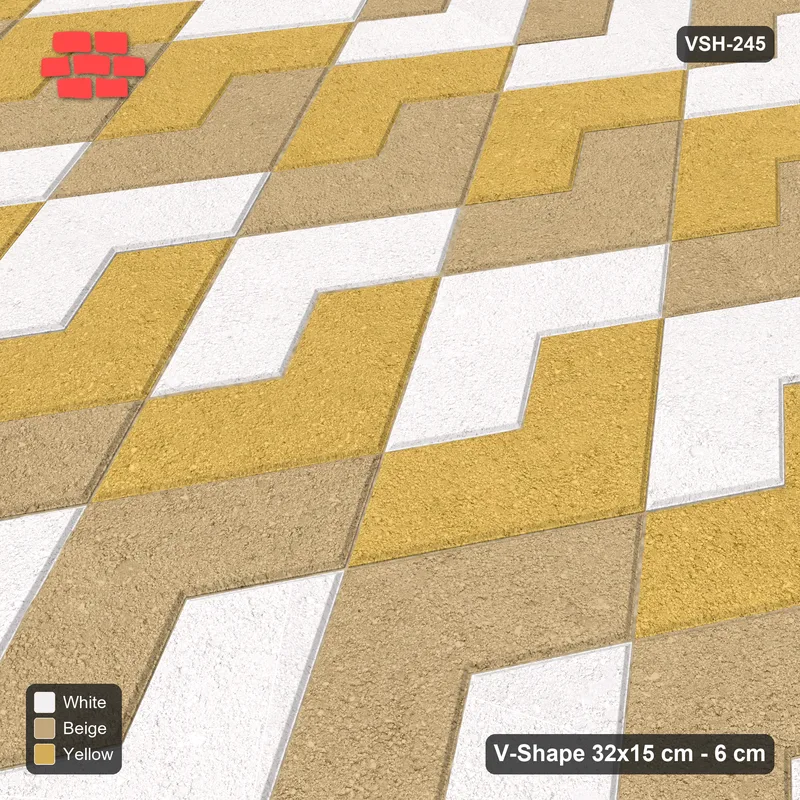 Interlock (Pasco) 32x15 cm · VSH-245 · Turned V zigzag rows, 3-tone column stripes, kerbed · Side view Interlock (Pasco) 32x15 cm · VSH-245 · Turned V zigzag rows, 3-tone column stripes, kerbed · Side view
