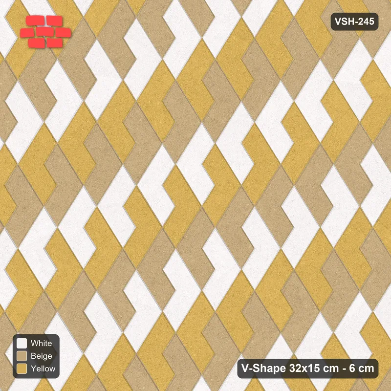 Interlock (Pasco) 32x15 cm · VSH-245 · Turned V zigzag rows, 3-tone column stripes, kerbed · Top view Interlock (Pasco) 32x15 cm · VSH-245 · Turned V zigzag rows, 3-tone column stripes, kerbed · Top view