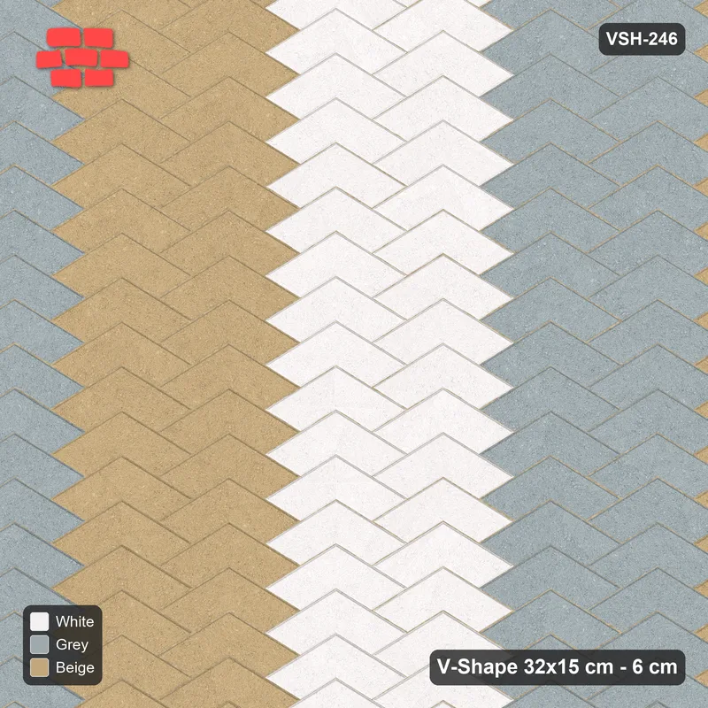 Interlock (Pasco) 32x15 cm · VSH-246 · V chevron columns, 3-tone paired columns, kerbed · Top view Interlock (Pasco) 32x15 cm · VSH-246 · V chevron columns, 3-tone paired columns, kerbed · Top view