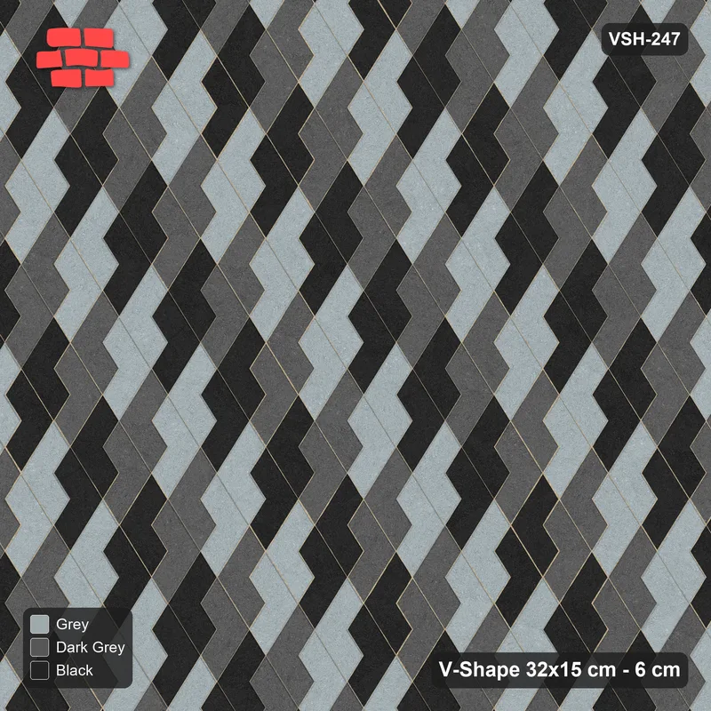 Interlock (Pasco) 32x15 cm · VSH-247 · Turned V zigzag rows, 3-tone stair cube illusion · Top view Interlock (Pasco) 32x15 cm · VSH-247 · Turned V zigzag rows, 3-tone stair cube illusion · Top view