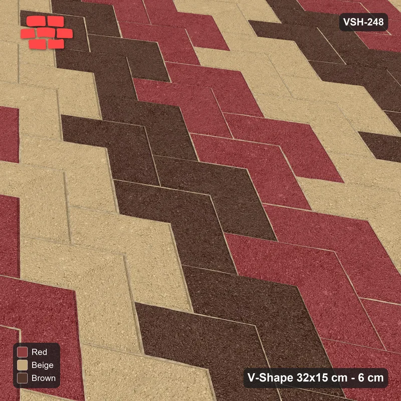 Interlock (Pasco) 32x15 cm · VSH-248 · V chevron columns, 3-tone wide stair diagonals, kerbed · Side view Interlock (Pasco) 32x15 cm · VSH-248 · V chevron columns, 3-tone wide stair diagonals, kerbed · Side view