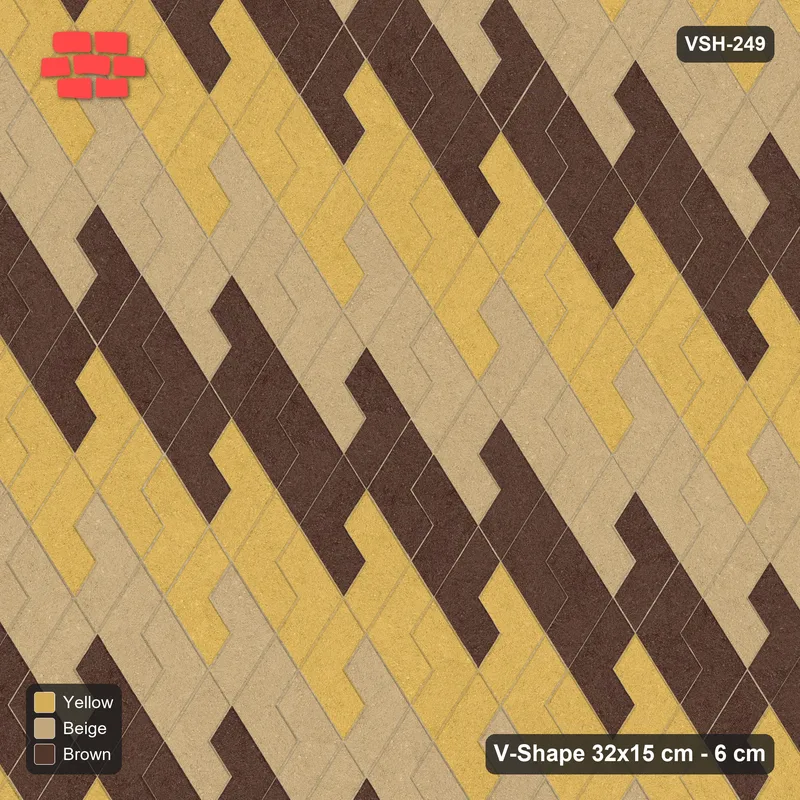 Interlock (Pasco) 32x15 cm · VSH-249 · Turned V zigzag rows, 3-tone reverse diagonals · Top view Interlock (Pasco) 32x15 cm · VSH-249 · Turned V zigzag rows, 3-tone reverse diagonals · Top view