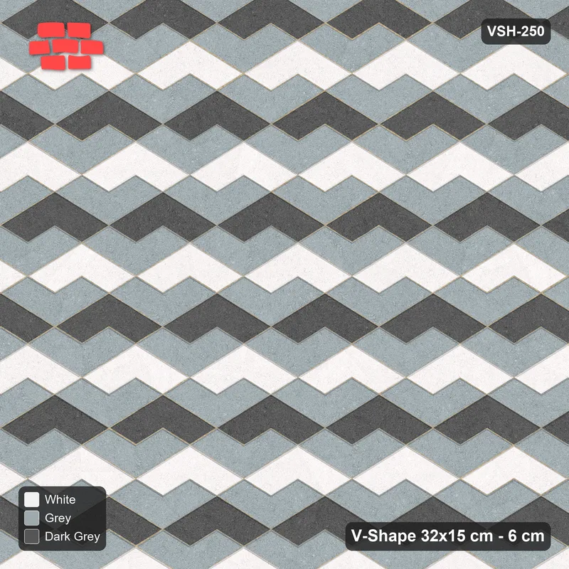 Interlock (Pasco) 32x15 cm · VSH-250 · V zigzag rows, orientation cube illusion, kerbed · Top view Interlock (Pasco) 32x15 cm · VSH-250 · V zigzag rows, orientation cube illusion, kerbed · Top view