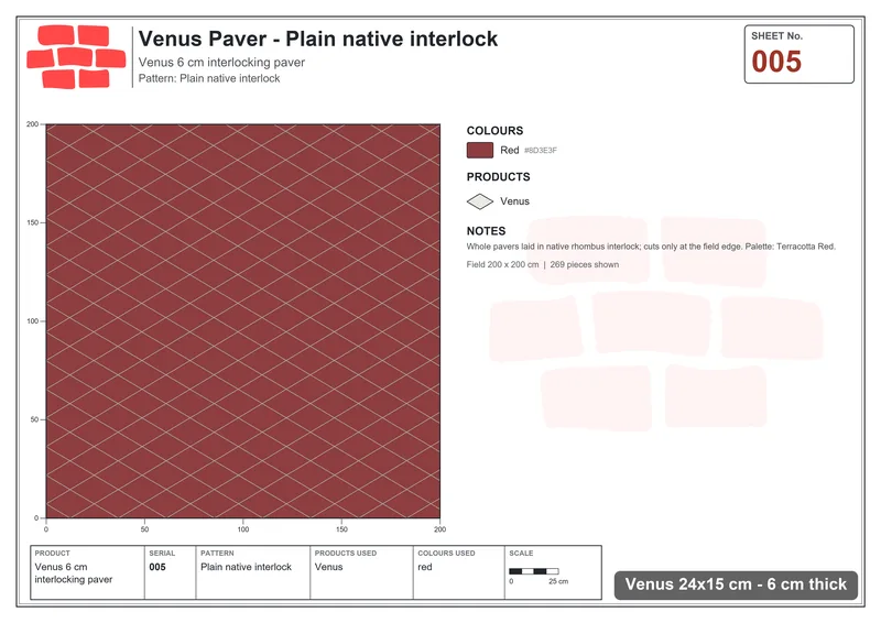 Interlock (Pasco) 24x15 cm · VEN-005 · Plain native interlock · Laying plan