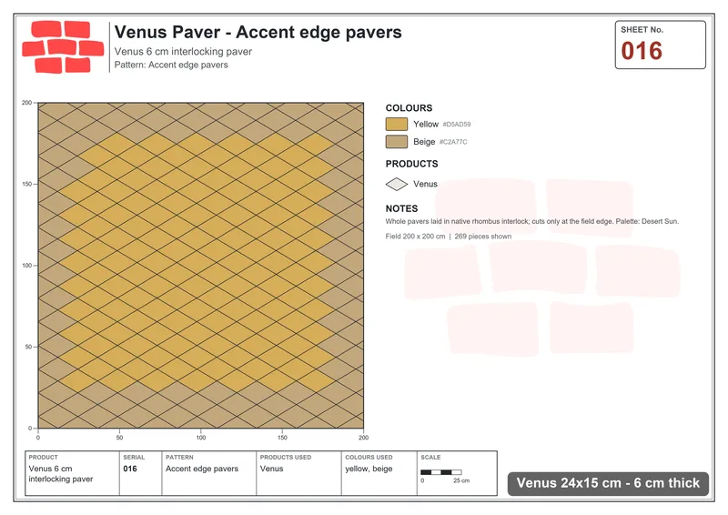 Interlock (Pasco) 24x15 cm · VEN-016 · Accent edge pavers · Laying plan