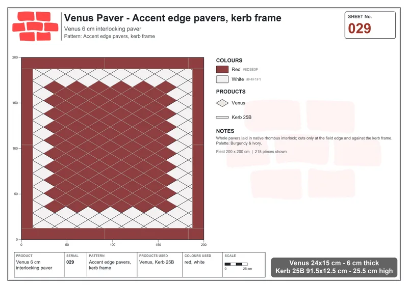 Interlock (Pasco) 24x15 cm · VEN-029 · Accent edge pavers, kerb frame · Laying plan