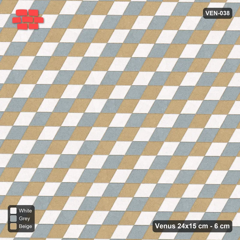 Interlock (Pasco) 24x15 cm · VEN-038 · Tumbling blocks, turned 30 deg · Top view Interlock (Pasco) 24x15 cm · VEN-038 · Tumbling blocks, turned 30 deg · Top view