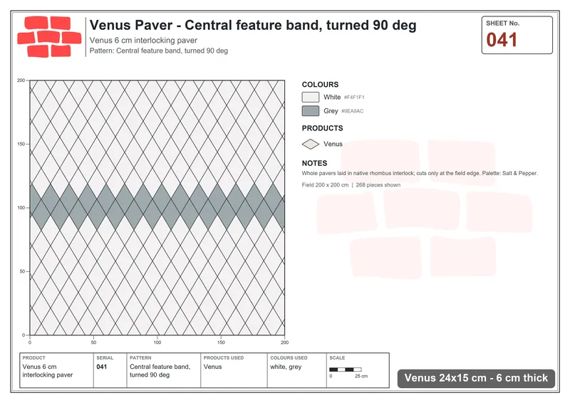 Interlock (Pasco) 24x15 cm · VEN-041 · Central feature band, turned 90 deg · Laying plan