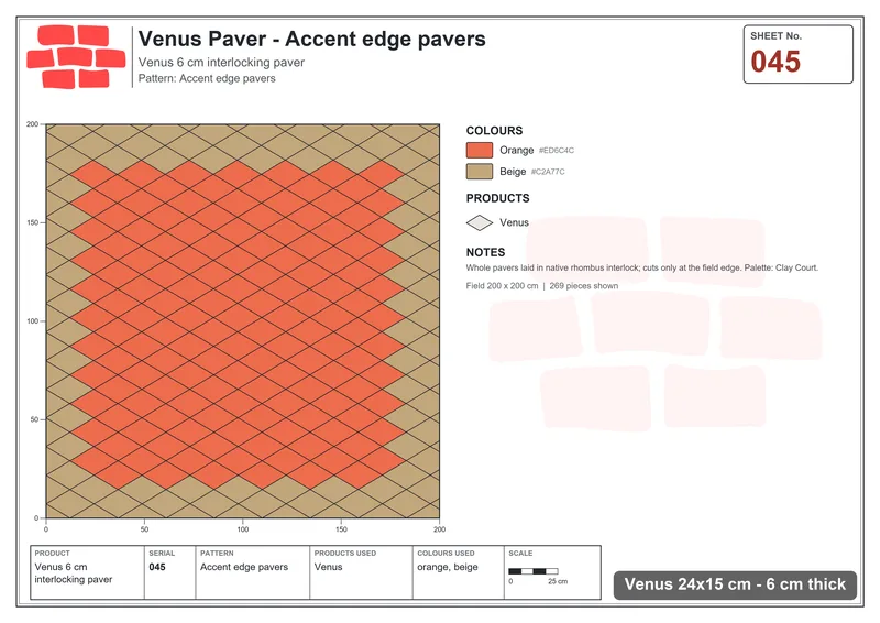Interlock (Pasco) 24x15 cm · VEN-045 · Accent edge pavers · Laying plan