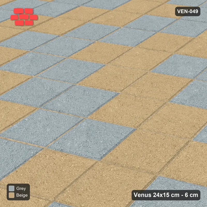 Interlock (Pasco) 24x15 cm · VEN-049 · Zigzag chevron courses, turned 60 deg, kerb frame · Side view Interlock (Pasco) 24x15 cm · VEN-049 · Zigzag chevron courses, turned 60 deg, kerb frame · Side view
