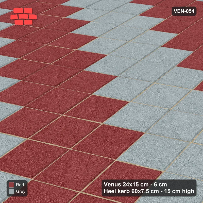 Interlock (Pasco) 24x15 cm · VEN-054 · Diagonal colour steps, 3 wide, turned 60 deg, kerb frame · Side view Interlock (Pasco) 24x15 cm · VEN-054 · Diagonal colour steps, 3 wide, turned 60 deg, kerb frame · Side view