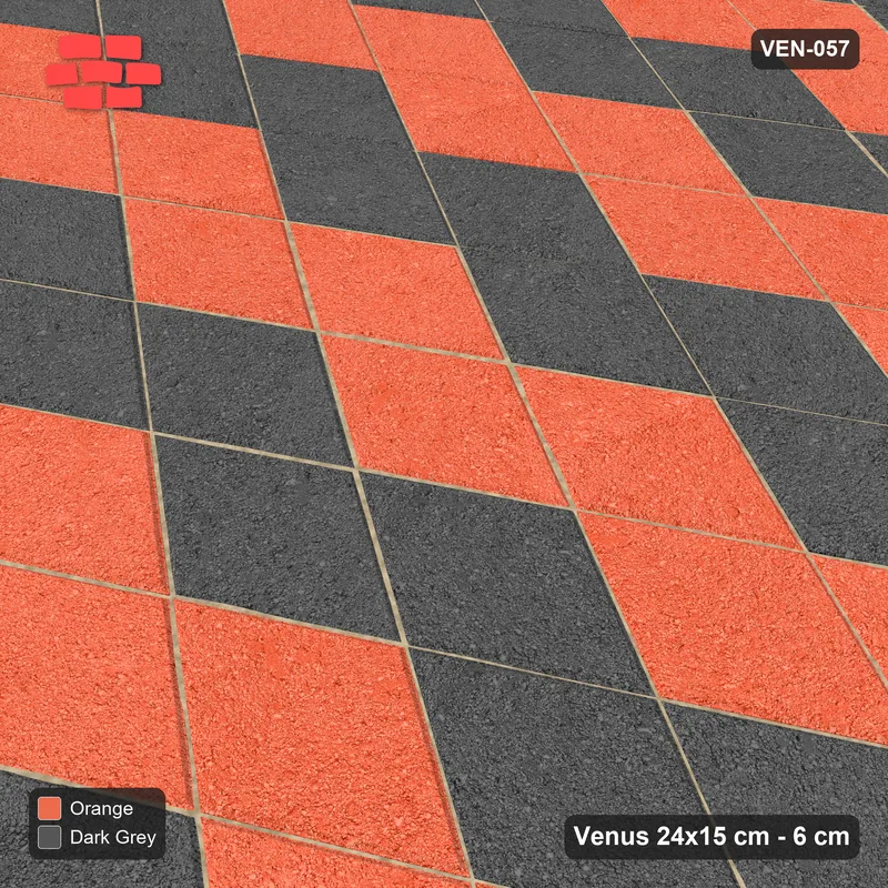 Interlock (Pasco) 24x15 cm · VEN-057 · Diagonal colour steps, 2 wide, kerb frame · Side view Interlock (Pasco) 24x15 cm · VEN-057 · Diagonal colour steps, 2 wide, kerb frame · Side view