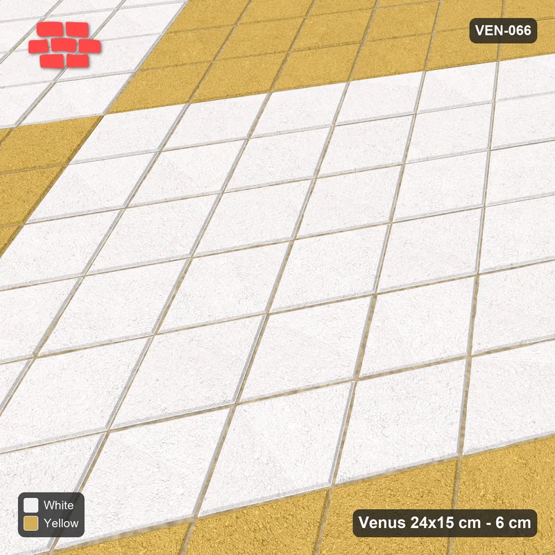 Interlock (Pasco) 24x15 cm · VEN-066 · Block chequer 6x6 pavers, turned 90 deg · Side view Interlock (Pasco) 24x15 cm · VEN-066 · Block chequer 6x6 pavers, turned 90 deg · Side view
