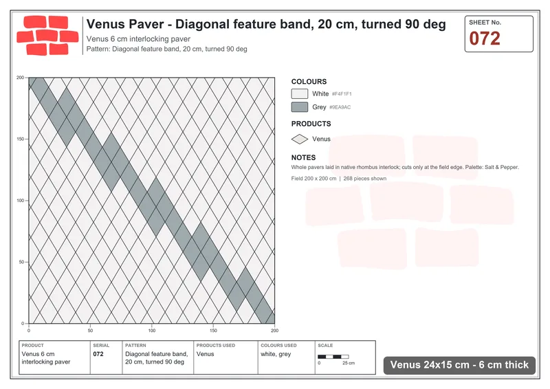 Interlock (Pasco) 24x15 cm · VEN-072 · Diagonal feature band, 20 cm, turned 90 deg · Laying plan